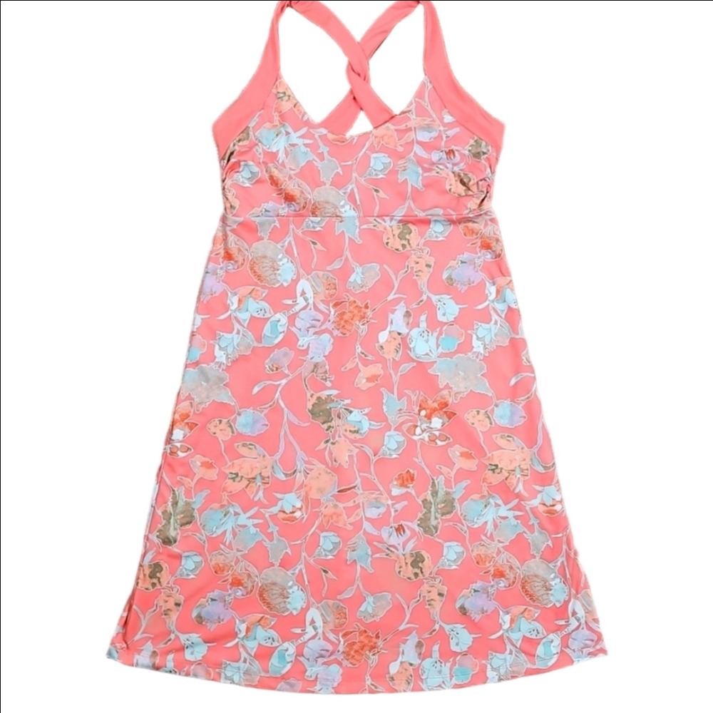 Patagonia Morning Glory Jersey Knit Coral Floral Print Crossback A Line Dress - Picture 2 of 16